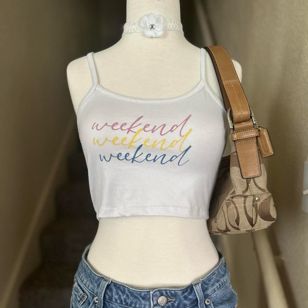 Pink and White Fitted Crop Tank Top